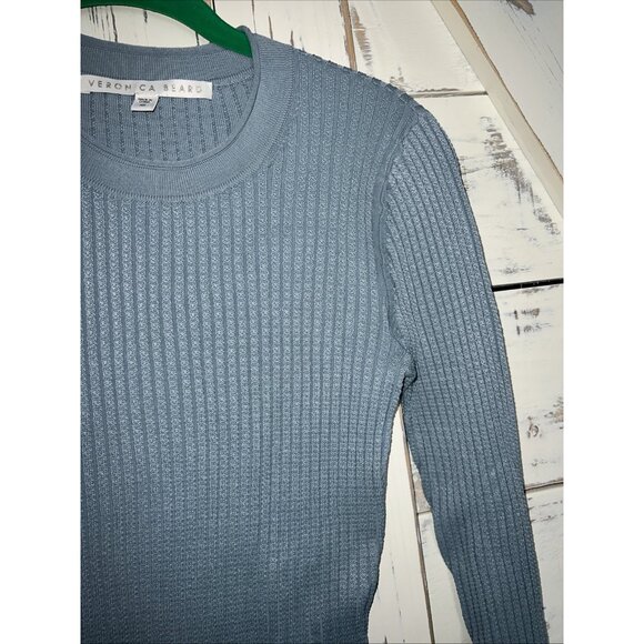 Veronica Beard Round Neck Ribbed Sculpting Pullover Sweater Womens XS Light Blue - Picture 3 of 8
